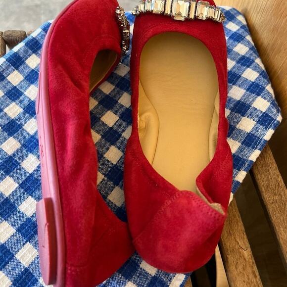 COLE HAAN suede flats, women's size 7 1/ 2, red with beads on front. - Picture 8 of 8